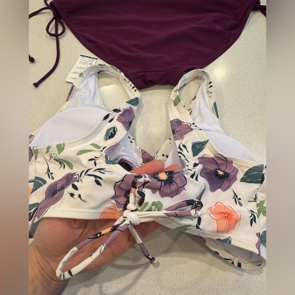Summer Mae Floral -Solid Purple Bikini Maternity Swim Set Size:Large - Picture 8 of 10